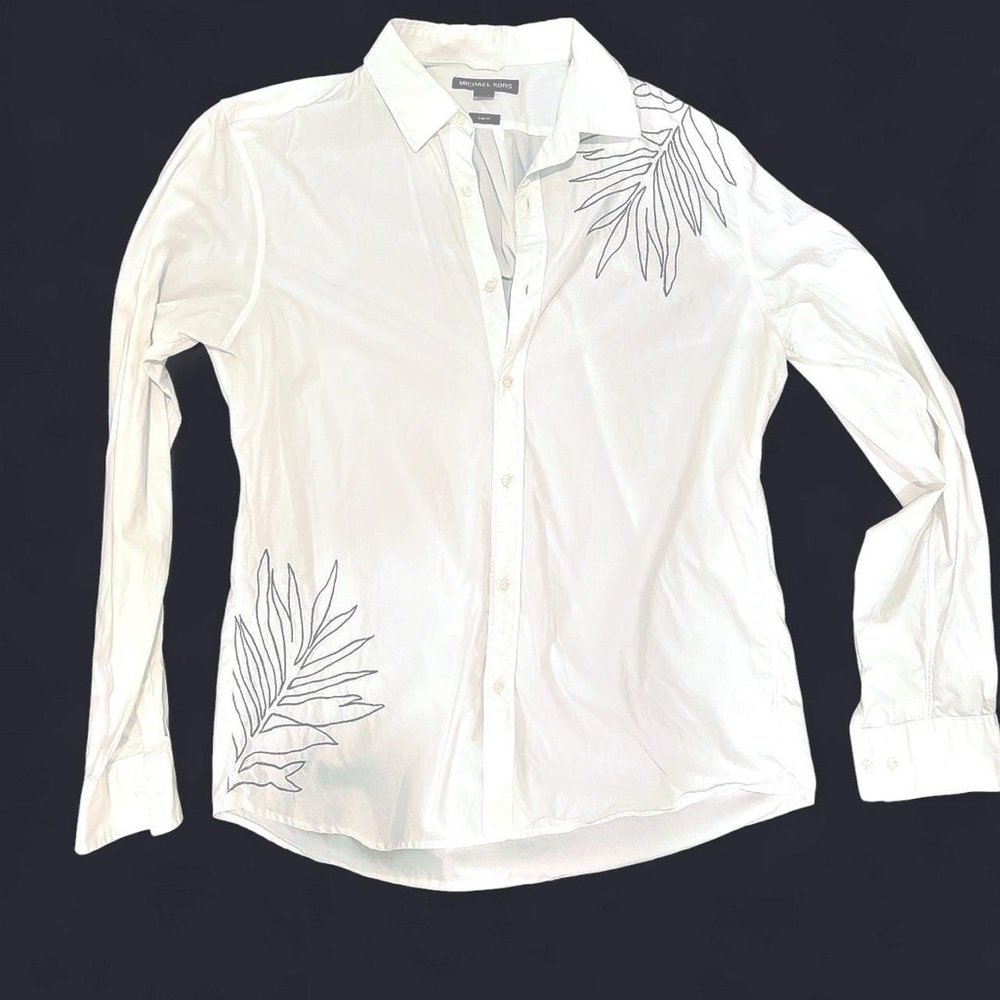Michael Kors White Leaf Embroidered Shirt (L)